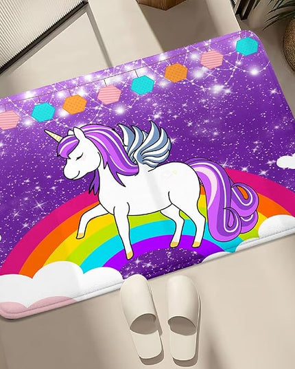 Unicorn Rugs for Girls Bedroom Small Unicorn Area Rugs for Girls Bedroom Rainbow Carpet Kids Unicorn Rugs for Bedroom Girls Living Room Floor Mat, Purple, 2'×3' - LeafyLoom