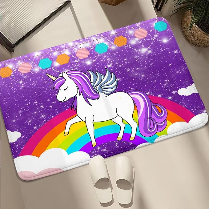 Unicorn Rugs for Girls Bedroom Small Unicorn Area Rugs for Girls Bedroom Rainbow Carpet Kids Unicorn Rugs for Bedroom Girls Living Room Floor Mat, Purple, 2'×3' - LeafyLoom