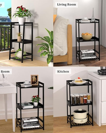 Bathroom Shelves, 3 Tier Ladder Shelf Bamboo Nightstand Open Shelving, Bookshelf Bookcase End Table Plant Stand for Living Room, Bedroom, Bathroom, Kitchen, Balcony - LeafyLoom