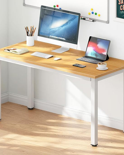 DlandHome 47 inches Medium Computer Desk, Composite Wood Board, Decent and Steady Home Office Desk/Workstation/Table, BS1-120TW Teak and White Legs, 1 Pack - LeafyLoom
