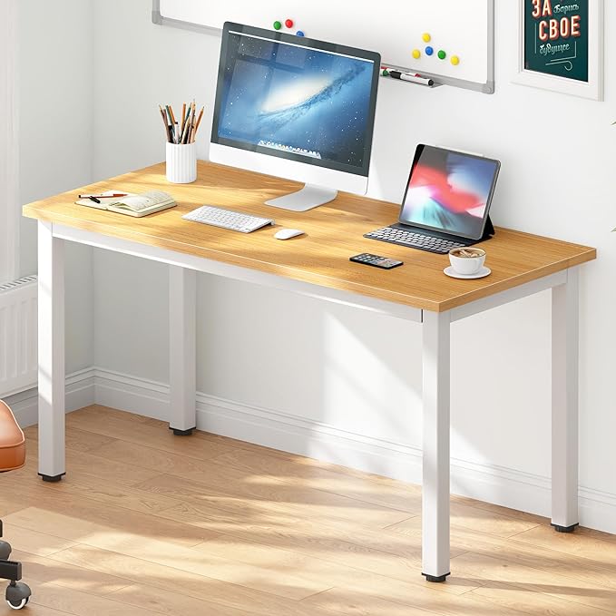 DlandHome 47 inches Medium Computer Desk, Composite Wood Board, Decent and Steady Home Office Desk/Workstation/Table, BS1-120TW Teak and White Legs, 1 Pack - LeafyLoom