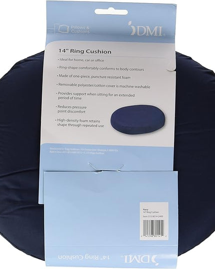 DMI Seat Cushion Donut Pillow and Chair Pillow for Tailbone Pain Relief, Hemorrhoids, Prostate, Pregnancy, Post Natal, Pressure Relief and Surgery, 14 x 12.5 x 3, Navy - LeafyLoom