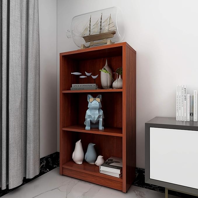 Sunon 3 Shelf Wood Bookcase Freestanding Display Shelf Adjustable Layers Bookshelf for Home Office Library Small Narrow Space (Cherry, 3-Layers) - LeafyLoom