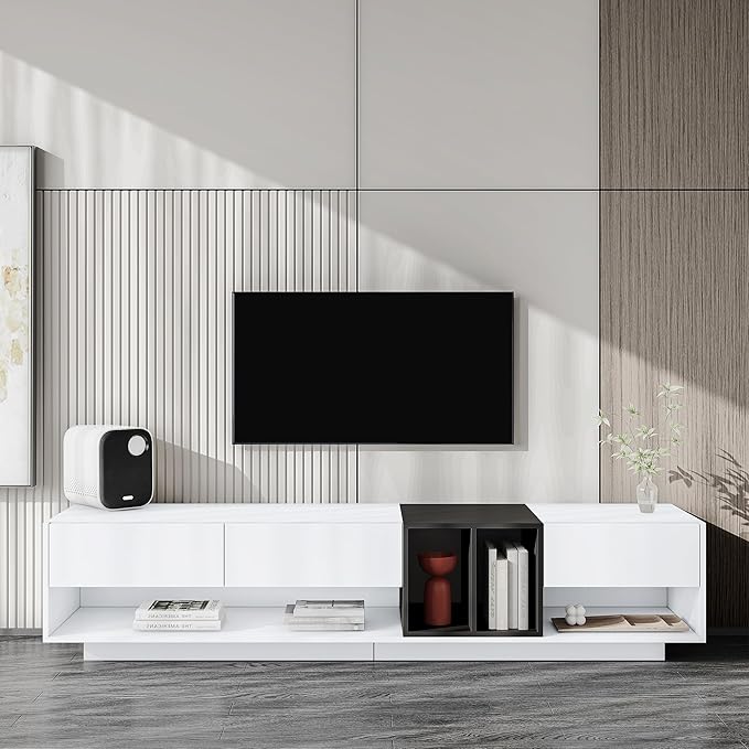 NicBex TV Stand for 80 Inch TV Modern TV Media Console Table with Versatile Compartment,Entertainment Center with Storage for Living Room,74.8 Inch,White - LeafyLoom