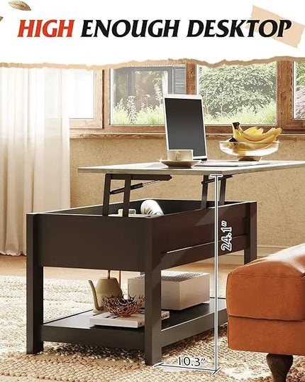 WLIVE Coffee Table, 39" Lift Top Coffee Table with Hidden Compartment and Storage Shelf for Living Room,Greige - LeafyLoom