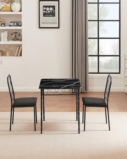 VECELO 3 Pieces Sets,43.3" Table&Chairs for 2,Industrial Counter Height Tabletop with Bar Stools, Rectangle Breakfast Chairs, Living Room, Apartment, Dining Table for 2, Black 1 - LeafyLoom