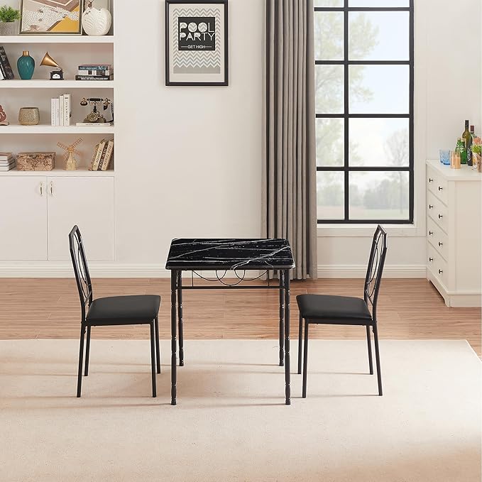 VECELO 3 Pieces Sets,43.3" Table&Chairs for 2,Industrial Counter Height Tabletop with Bar Stools, Rectangle Breakfast Chairs, Living Room, Apartment, Dining Table for 2, Black 1 - LeafyLoom