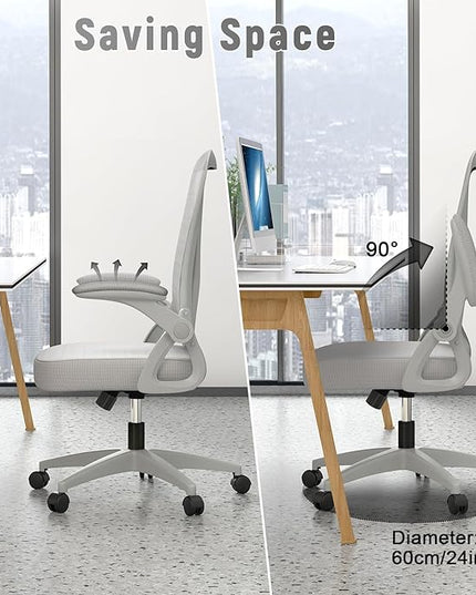 naspaluro Ergonomic Office Chair, Mid Back Desk Chair with Adjustable Height, Swivel Chair with Flip-Up Arms and Lumbar Support, Breathable Mesh Computer Chair for Home/Study/Working, Grey - LeafyLoom
