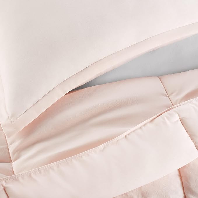 SERTA Simply Clean Ultra Soft Hypoallergenic Solid 2 Piece Comforter Set, Twin XL, Blush - LeafyLoom