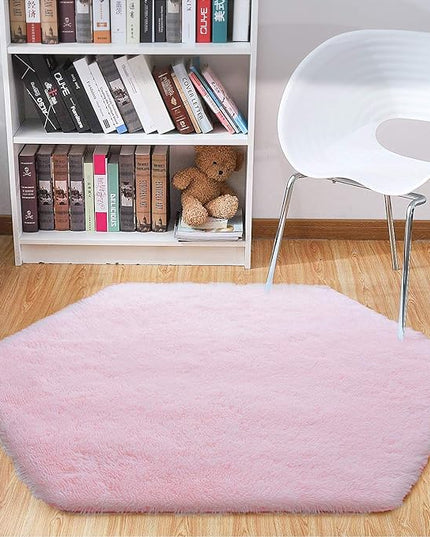 junovo Ultra Soft Rug for Nursery Children Room Baby Room Home Decor Dormitory Hexagon Carpet for Playhouse Princess Tent Kids Play Castle, Diameter 4.6 ft, Pink - LeafyLoom