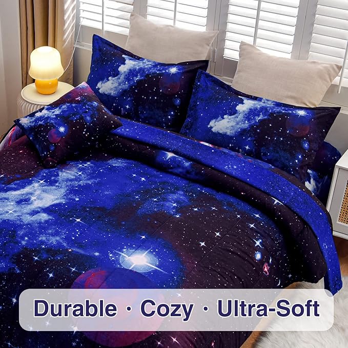 A Nice Night Galaxy 6Pcs Bedding Sets Outer Space Comforter Bed in a Bag 3D Printed Quilt,for Children Boy Girl Teen Kids,Twin 6Pcs - LeafyLoom