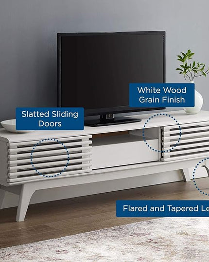 Modway Render Mid-Century Modern Low Profile 59 Inch TV Stand in White - LeafyLoom