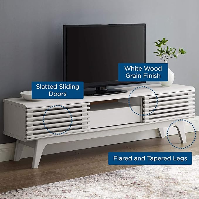 Modway Render Mid-Century Modern Low Profile 59 Inch TV Stand in White - LeafyLoom
