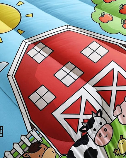Farm Animals Comforter,Farmhouse Comforter Set for Kids Teens Girls Boys,Cartoon Animals 3Pcs Bedding Set Printed Comforter with 2 Pillowcases,Down Alternative,Soft and Lightweight，Twin Size - LeafyLoom