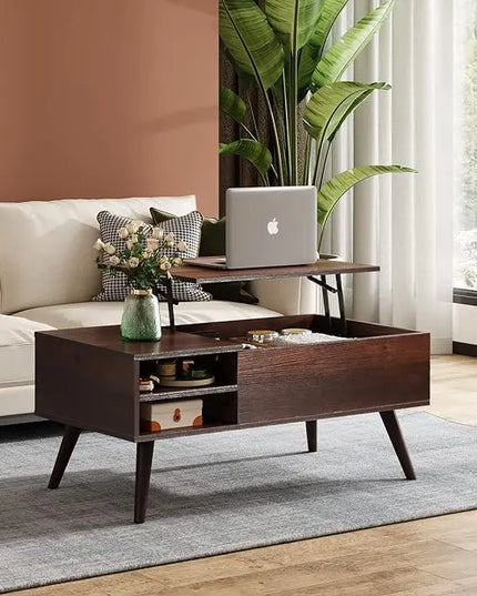 WLIVE Lift Top Coffee Table for Living Room,Small Coffee Table with Storage,Hidden Compartment and Adjustable Shelf,Mid Century Modern, Wood,Cherry,Espresso. - LeafyLoom