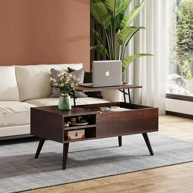 WLIVE Lift Top Coffee Table for Living Room,Small Coffee Table with Storage,Hidden Compartment and Adjustable Shelf,Mid Century Modern, Wood,Cherry,Espresso. - LeafyLoom