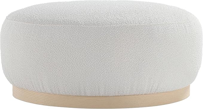 Round Ottoman Coffee Table, Modern Boucle Upholstered Center Table for Living Room Circle Accent Coffee Table for Bedroom Entryway Office - LeafyLoom
