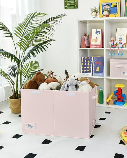 GRANNY SAYS Toy Chest with Lids, Foldable Toy Storage Organizer with Handles, Stuffed Animal Storage for Nursery Room Playroom, Girl's Room, Living Room, Large Toy Box for Girls, Pink - LeafyLoom