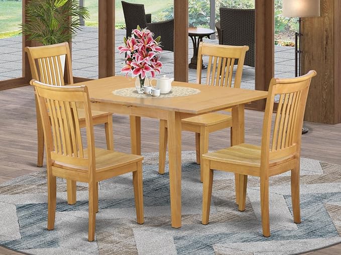 East West Furniture NOPO5-OAK-W 5 Piece Dinette Set for 4 Includes a Rectangle Dining Table with Butterfly Leaf and 4 Dining Room Chairs, 32x54 Inch, Oak - LeafyLoom