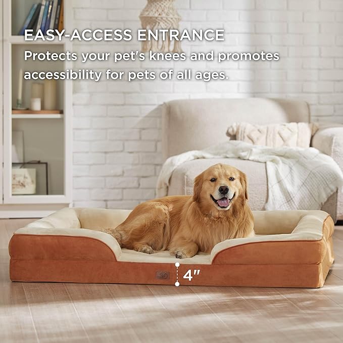 Bedsure XXL Orthopedic Dog Bed - Washable Great Dane Dog Sofa Beds for Giant Dogs, Supportive Foam Pet Couch Bed with Removable Washable Cover, Waterproof Lining and Nonskid Bottom, Caramel BEDSURE