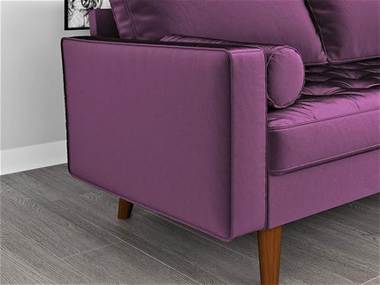 S5458 Mid Century Modern Velvet Upholstered Tufted Living Room Sofa, 69.68", Eggplant - LeafyLoom