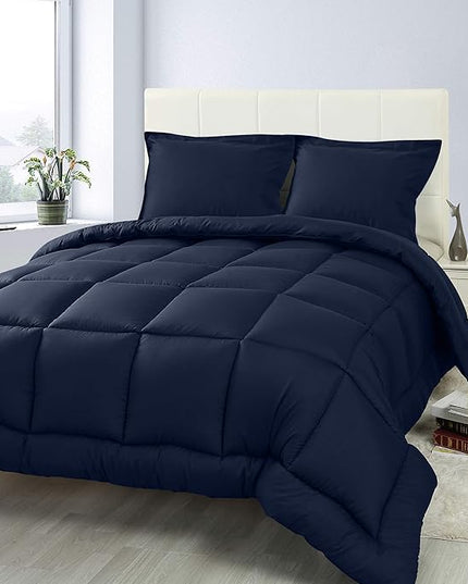 Utopia Bedding Queen Size Comforter Set with 2 Pillow Shams, Bedding Comforter Sets, Down Alternative Navy Comforter, Soft and Comfortable, Machine Washable (Pack of 4) - LeafyLoom