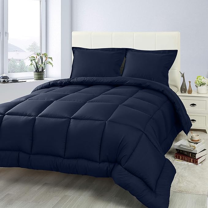 Utopia Bedding Queen Size Comforter Set with 2 Pillow Shams, Bedding Comforter Sets, Down Alternative Navy Comforter, Soft and Comfortable, Machine Washable (Pack of 4) - LeafyLoom