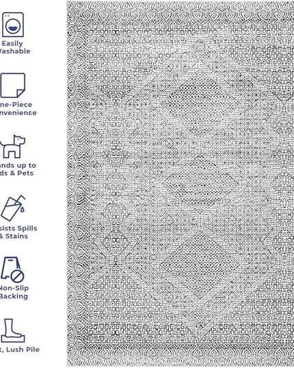 nuLOOM Abstract Tribal Machine Washable Ultra Thin Runner Rug, 2' 6" x 6', Grey - LeafyLoom