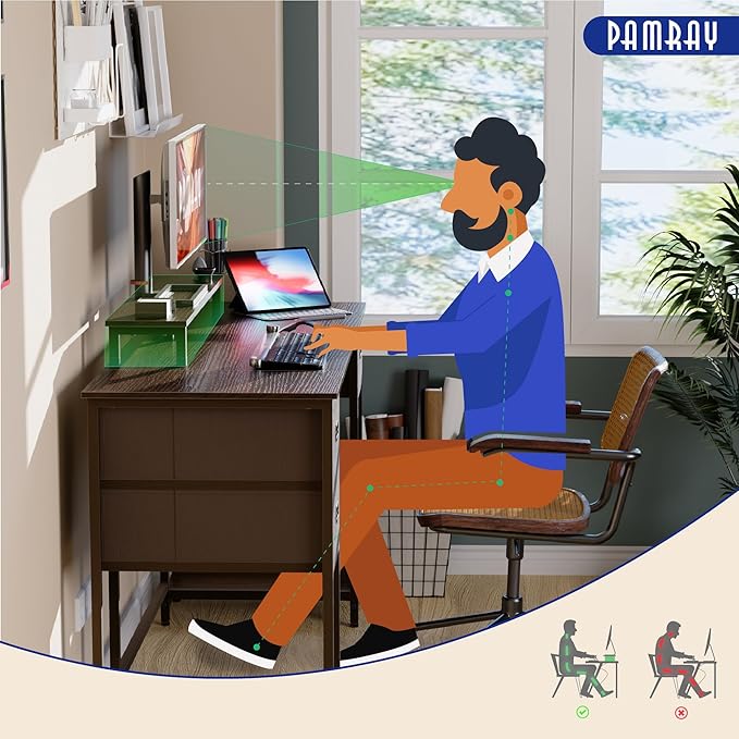 Pamray 55 Inch Computer Desk with Non-woven Storage Drawers and Monitor Stand Home Office Desk for Bedroom Study Table Writing and Work Desk Vintage - LeafyLoom