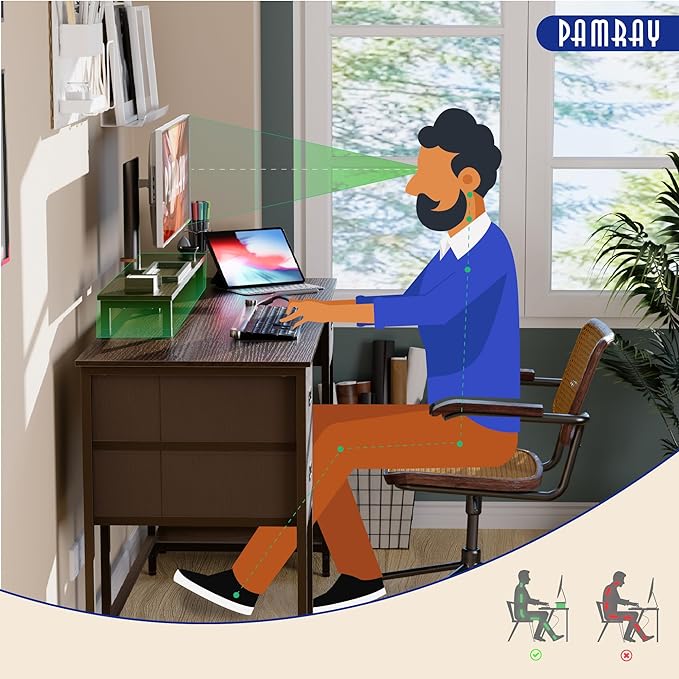 Pamray 55 Inch Computer Desk with Non-Woven Storage Drawers and Monitor Stand Home Office Desk for Bedroom Study Table Writing and Work Desk White - LeafyLoom