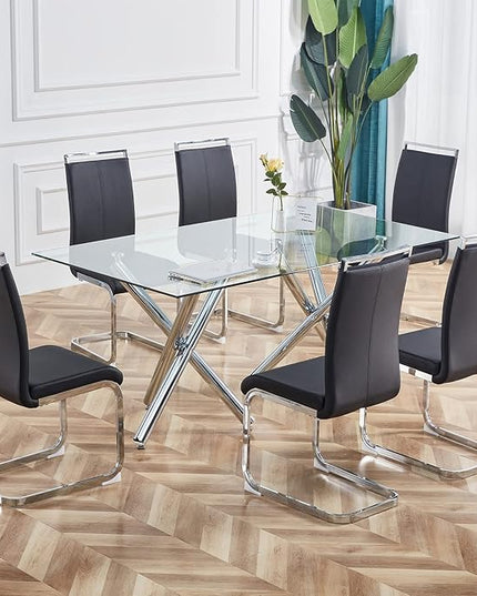 Dining Chairs Set, Kitchen Modern Metal Chairs with Faux Leather Padded Seat High Back and Sturdy Chrome Legs, Chairs for Dining Room (Black-1, Set of 4) - LeafyLoom