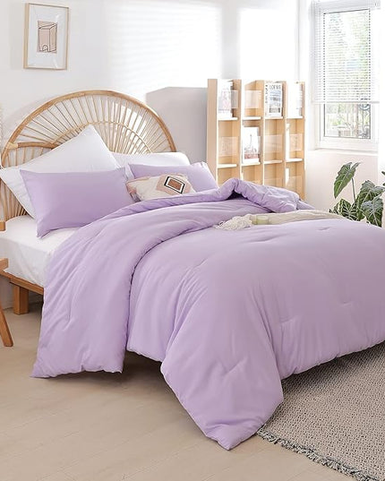 Lavender King Size Comforter Set 3 Piece Soft Microfiber Purple Comforters Set for Women and Girls Purple Lightweight Alternative Comforter for All Season (1 Comforter, 2 Pillowcases) - LeafyLoom