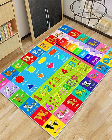 Kids Alphabet Play Game Rug - 3' 3" x 5' 3" ABC Numbers and Shapes Educational Learning Toddler Carpet - Kids Room Playroom Classroom Kindergarten Activity Fun Soft Non-Slip Mat - LeafyLoom