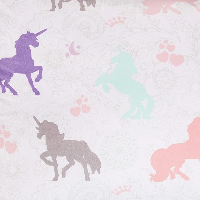 Amazon Basics Easy-Wash Microfiber Kid's 2-Piece Comforter and Pillow Sham Set, Animal Printed, Twin, Purple Unicorns - LeafyLoom