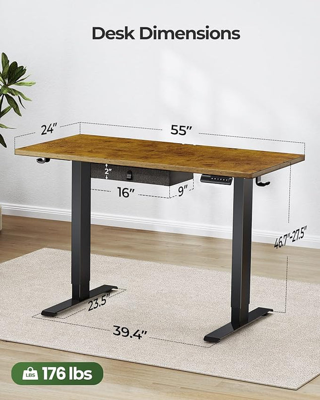 Marsail Standing Desk with Drawer, 55x24 Inch Adjustable Height Standing Desk, Electric Stand up Desk, Sit Stand Home Office Desk, Ergonomic Workstation for Home Office Computer Gaming Desk Rustic - LeafyLoom