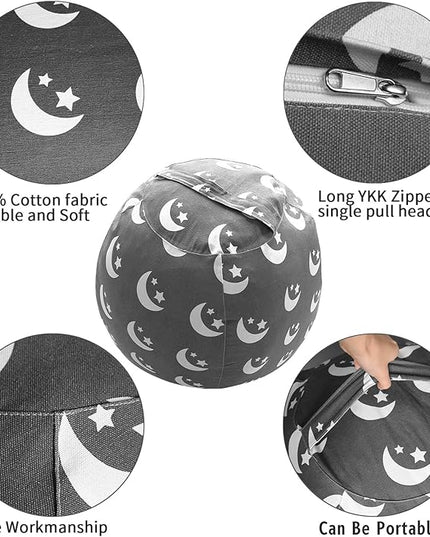 2 PCS Stuffed Animal Storage Bean Bag Chair Cover, Cotton Canvas Beanbag with Zipper for Organizing Kid's and Adults Room Stars Moon 24" - LeafyLoom