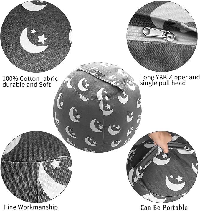 2 PCS Stuffed Animal Storage Bean Bag Chair Cover, Cotton Canvas Beanbag with Zipper for Organizing Kid's and Adults Room Stars Moon 24" - LeafyLoom