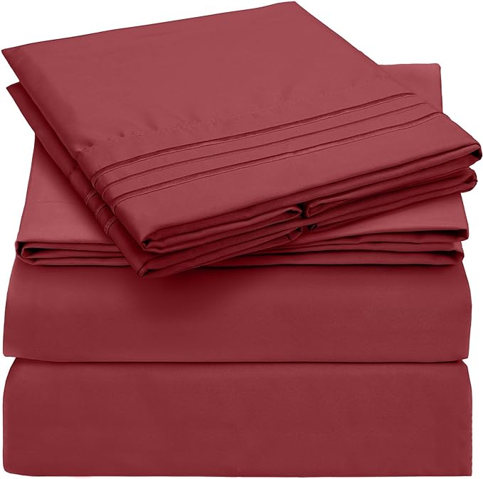 Mellanni Queen Sheets Set - 4 PC Iconic Collection Bedding Sheets & Pillowcases - Hotel Luxury, Extra Soft, Cooling Bed Sheets - Deep Pocket up to 16 inch (Queen, Brick Red) - LeafyLoom