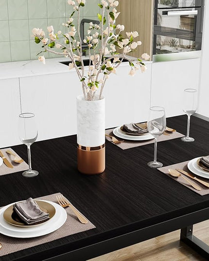 SHA CERLIN Dining Table Set with Two Benches, Rustic Kitchen Table Set for 4 people, Space-Saving Dinette, Heavy Duty Sturdy Structure, Easy Assemble, Black/Black - LeafyLoom