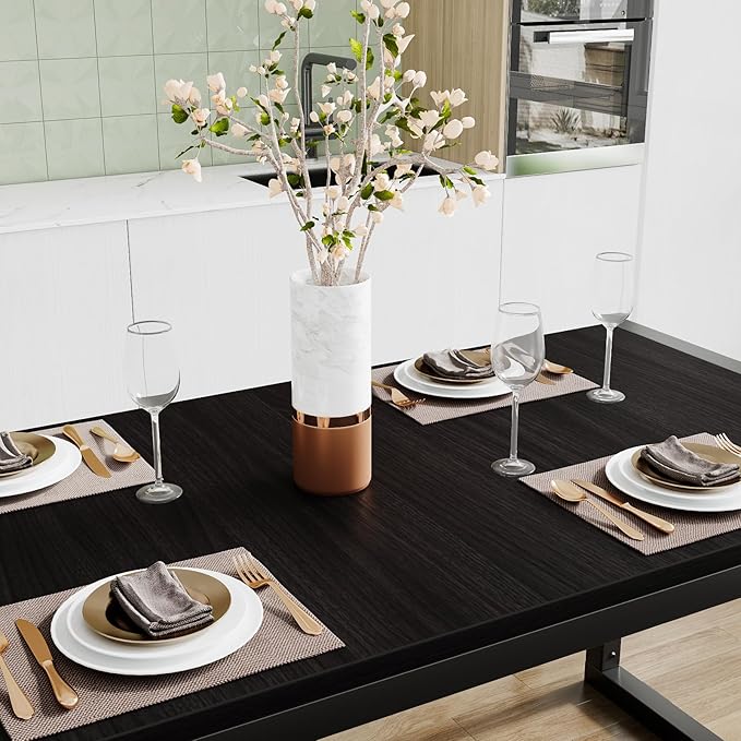 SHA CERLIN Dining Table Set with Two Benches, Rustic Kitchen Table Set for 4 people, Space-Saving Dinette, Heavy Duty Sturdy Structure, Easy Assemble, Black/Black - LeafyLoom