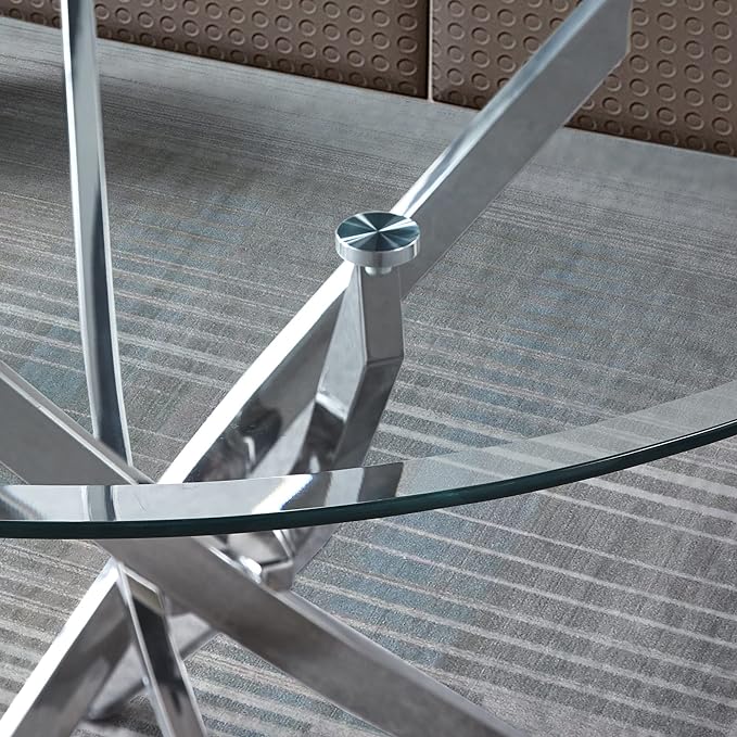NicBex Modern Round Glass Dining Table Contemporary Round Clear Dining Tempered Glass Table with Silver Finish Stainless Steel Legs for Kitchen Dining Living Meeting Room Banquet Hall, Silver - LeafyLoom
