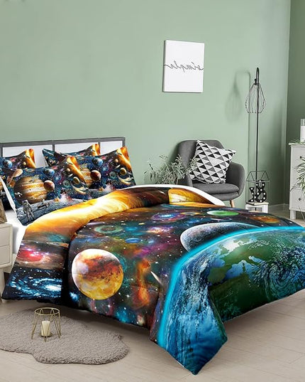Tailor Shop Universe Galaxy Comforter Set for Girls Boys Kids Galaxy The Planet The Earth Astronaut Stars Outer Space Bedding Set Twin Size with 1 Comforter 1 Pillowcase - LeafyLoom