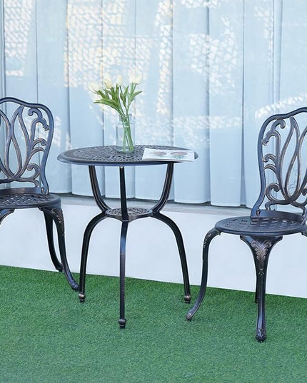 3-Piece Patio Bistro Furniture Set Cast-Aluminum Bistro Table Set for Lawn,Garden,Backyard (YILI Copper) - LeafyLoom