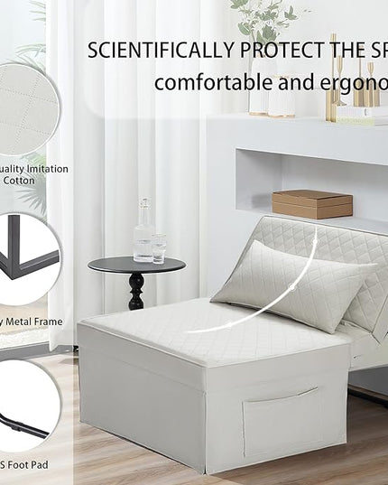 Sofa Bed, 4 in 1 Multi-Function Folding Ottoman Breathable Linen Couch Bed with Adjustable Backrest Modern Convertible Chair for Living Room Apartment Office,Squared-Linen White - LeafyLoom