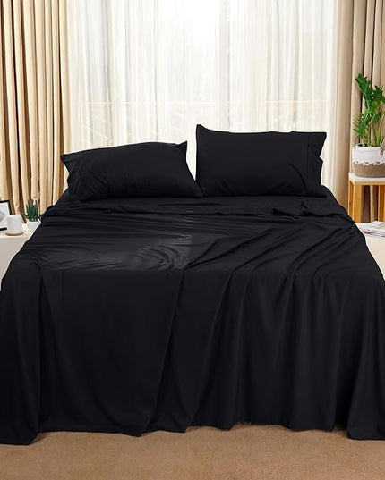 Utopia Bedding King Bed Sheets Set - 4 Piece Bedding - Brushed Microfiber - Shrinkage and Fade Resistant - Easy Care (King, Black) - LeafyLoom