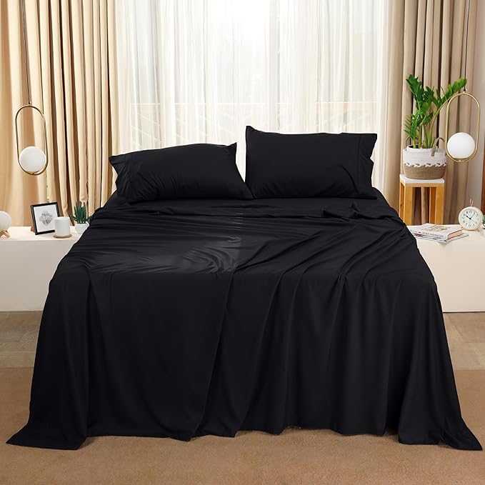 Utopia Bedding King Bed Sheets Set - 4 Piece Bedding - Brushed Microfiber - Shrinkage and Fade Resistant - Easy Care (King, Black) - LeafyLoom