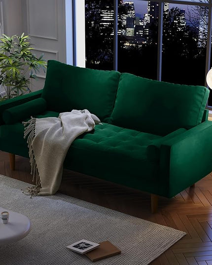 Velvet Furniture for Small Spaces, Mid-Century Modern Loveseats for Living Room, Love Seat Couch Sofas, 70 Inches, Green - LeafyLoom