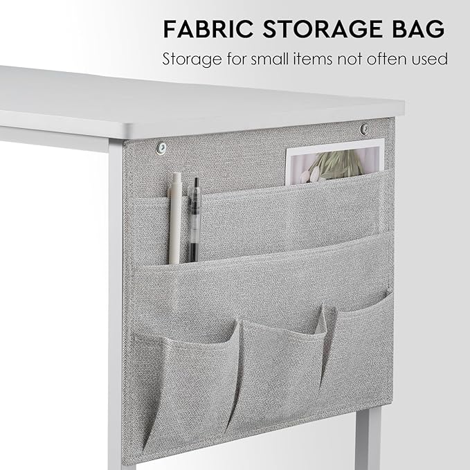 Ｍａｉｈａｉｌ Maihail Small Desk with Drawers, 47 inch Computer Desk with Shelves, Writing Desk with Storage, Small Office Desk with Metal Frame, White - LeafyLoom