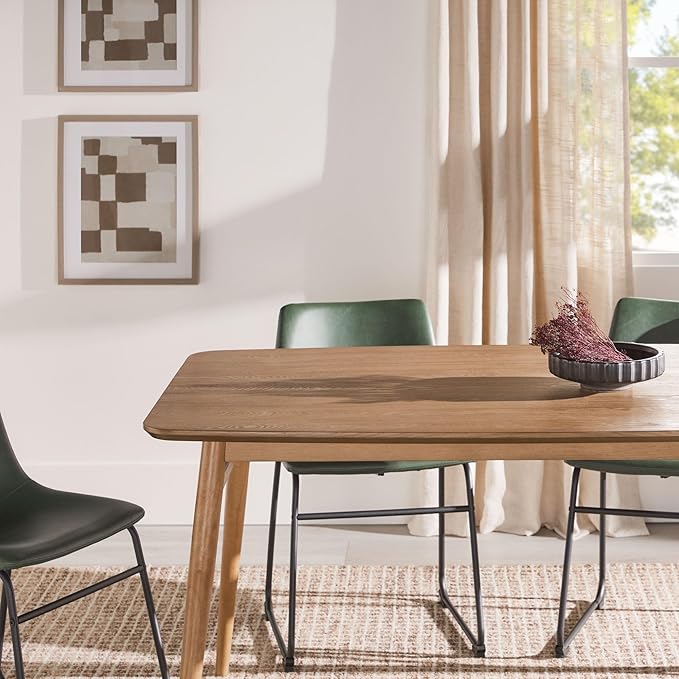 Walker Edison Mid-Century Modern Solid Wood Tapered-Leg Dining Table, 59 Inch, English Ash - LeafyLoom