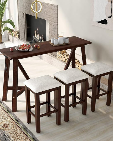 Multipurpose Upholstered Stools, Easy to Assemble, Weight Capacity 350 LBS, for Living, Guest Room, Home Bar, Kitchen, 3 Piece Dining Table Set, Walnut 35 - LeafyLoom